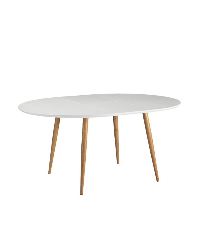 Deco Wood Mesa De Comedor Extensible De Madera Lacada Tono Blanco Y Patas De Metal De 120-160cm Ø