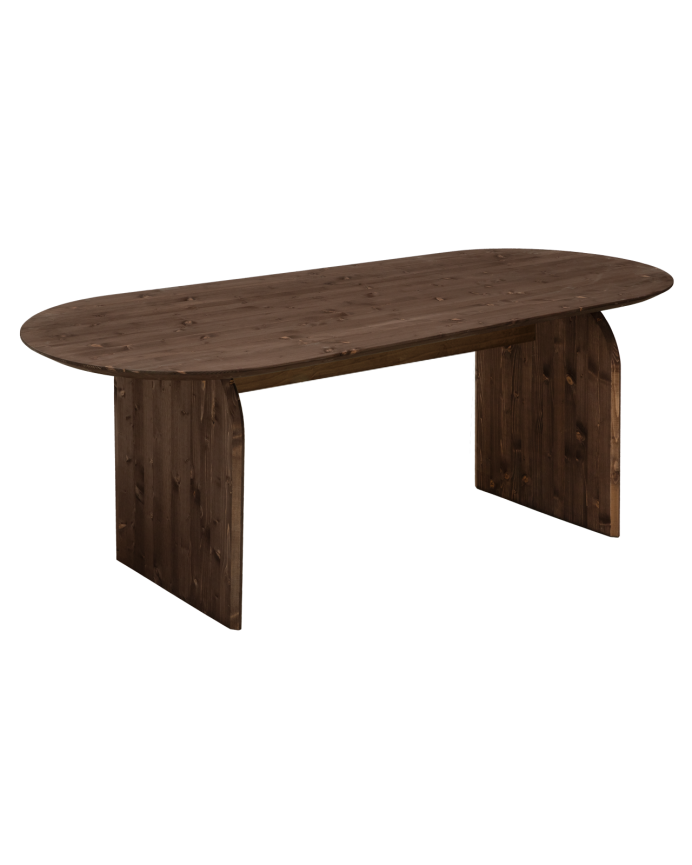Deco wood Mesa de comedor ovalada de madera maciza en tono nogal de 160cm