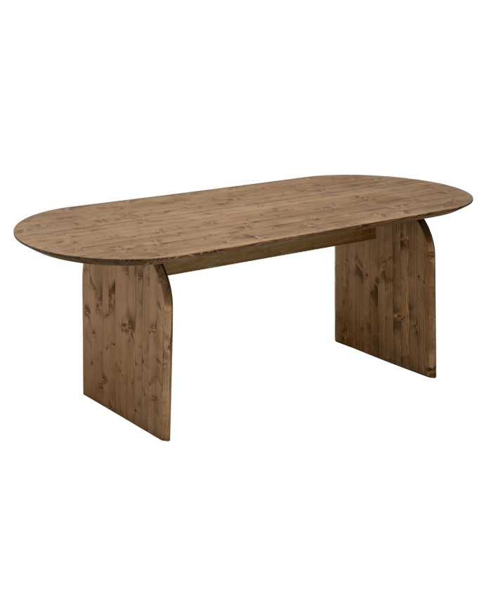 Deco wood Mesa de comedor ovalada de madera maciza en tono roble oscuro de 160cm