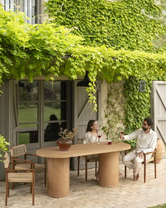 Deco Wood Mesa De Comedor Ovalada De Microcemento En Tono Terracota 160cm