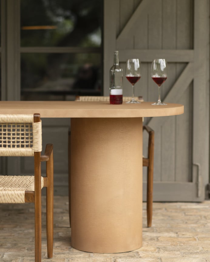 Deco Wood Mesa De Comedor Ovalada De Microcemento En Tono Terracota 160cm