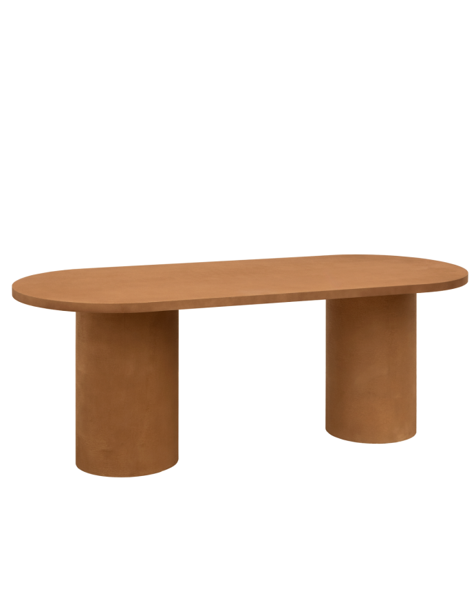 Deco wood Mesa de comedor ovalada de microcemento en tono terracota 160cm