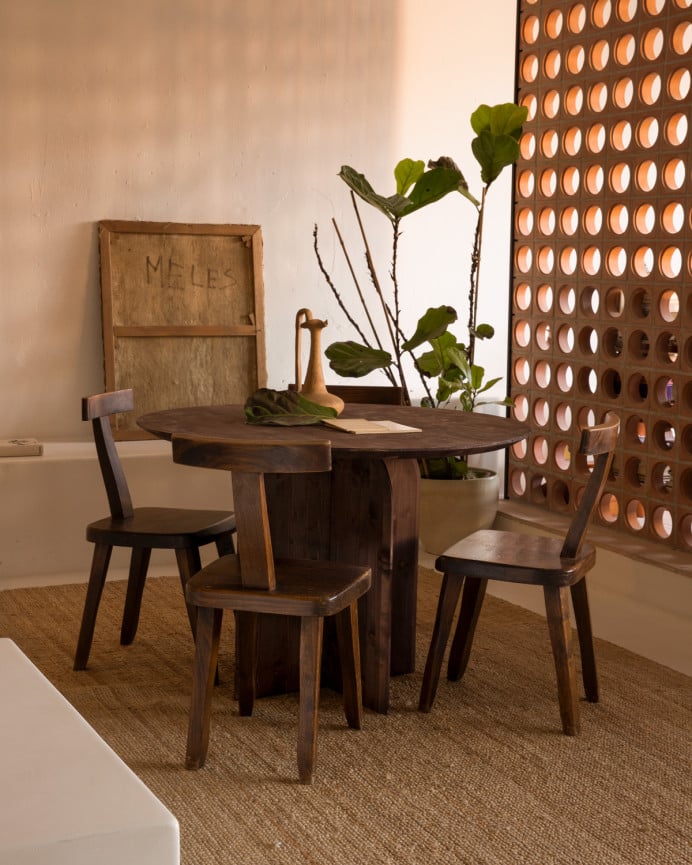 Deco Wood Mesa De Comedor Redonda De Madera Maciza En Tono Nogal De 110cm