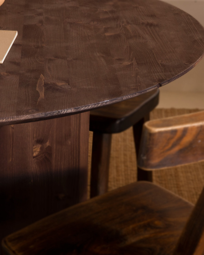 Deco Wood Mesa De Comedor Redonda De Madera Maciza En Tono Nogal De 110cm