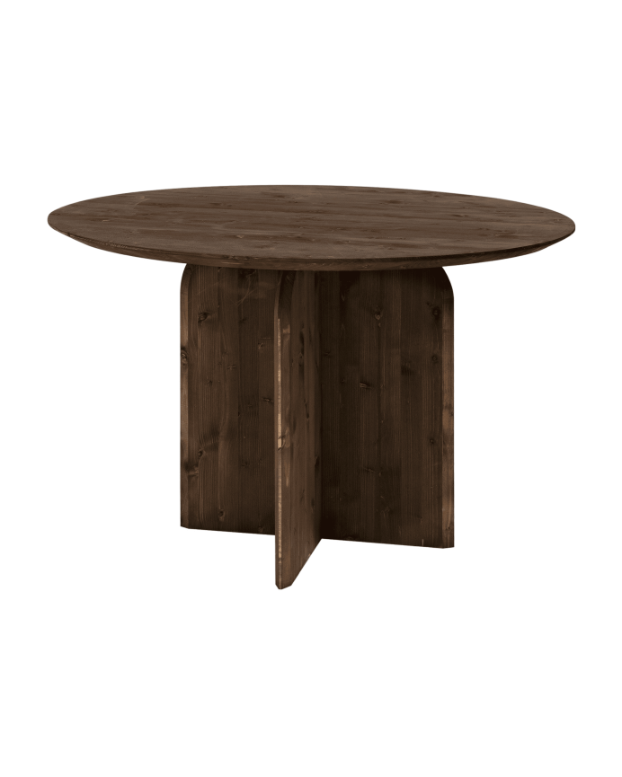 Deco wood Mesa de comedor redonda de madera maciza en tono nogal de 110cm