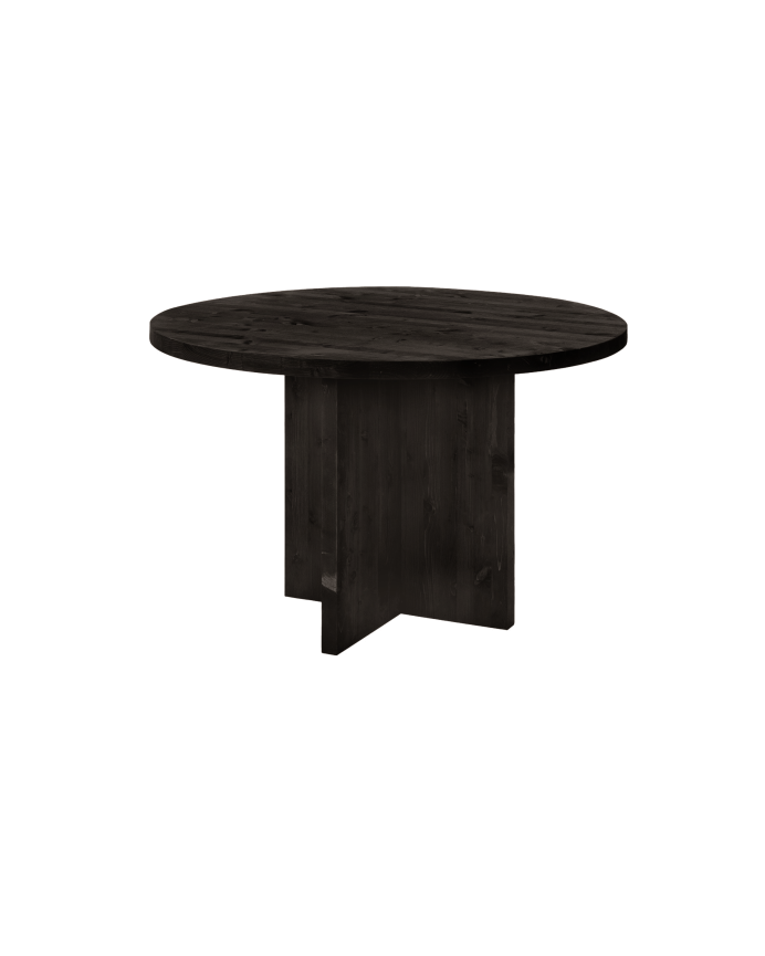 Deco wood Mesa de comedor redonda de madera maciza en tono negro de Ø110