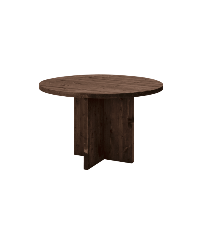 Deco wood Mesa de comedor redonda de madera maciza en tono nogal de Ø110