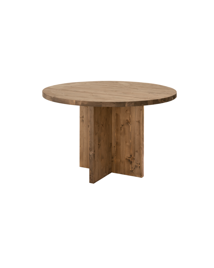 Deco wood Mesa de comedor redonda de madera maciza en tono roble oscuro de Ø110
