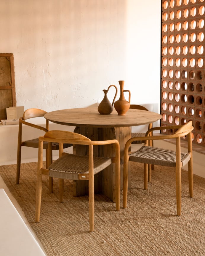 Deco Wood Mesa De Comedor Redonda De Madera Maciza En Tono Roble Oscuro De 110cm