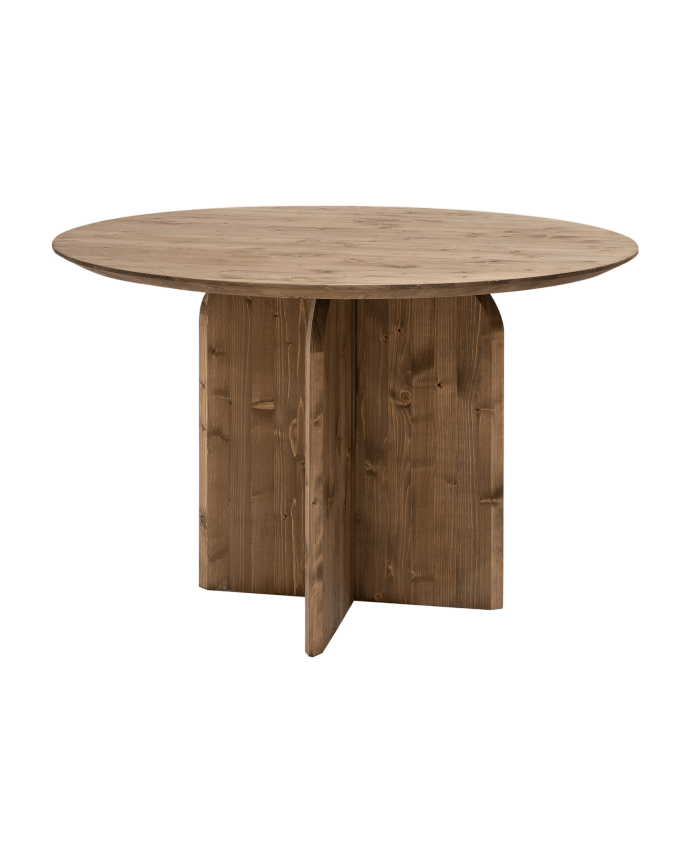 Deco wood Mesa de comedor redonda de madera maciza en tono roble oscuro de 110cm