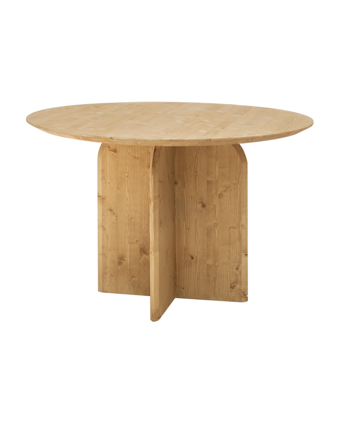 Deco wood Mesa de comedor redonda de madera maciza en tono roble medio de 110cm