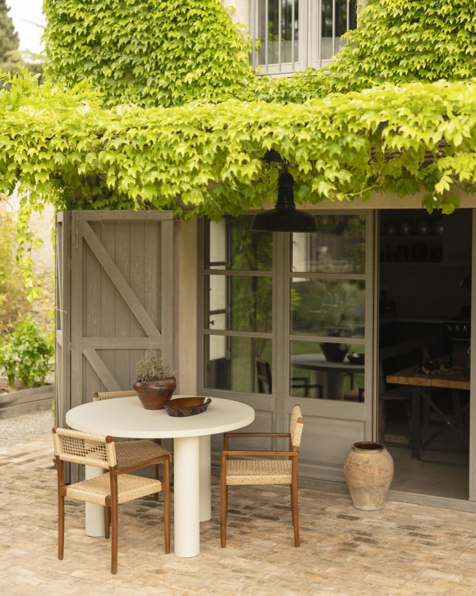 Deco Wood Mesa De Comedor Redonda De Microcemento En Tono Blanco Roto De 120cm