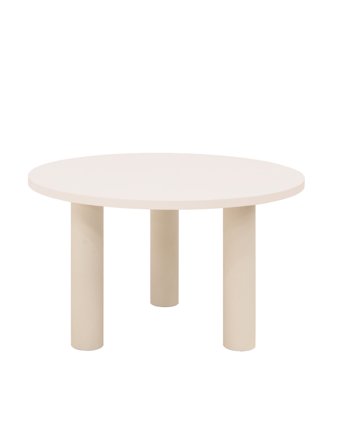 Deco Wood Mesa De Comedor Redonda De Microcemento En Tono Blanco Roto De 120cm