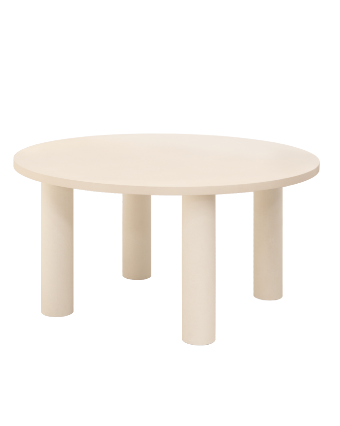 Deco wood Mesa de comedor redonda de microcemento en tono blanco roto de 140cm