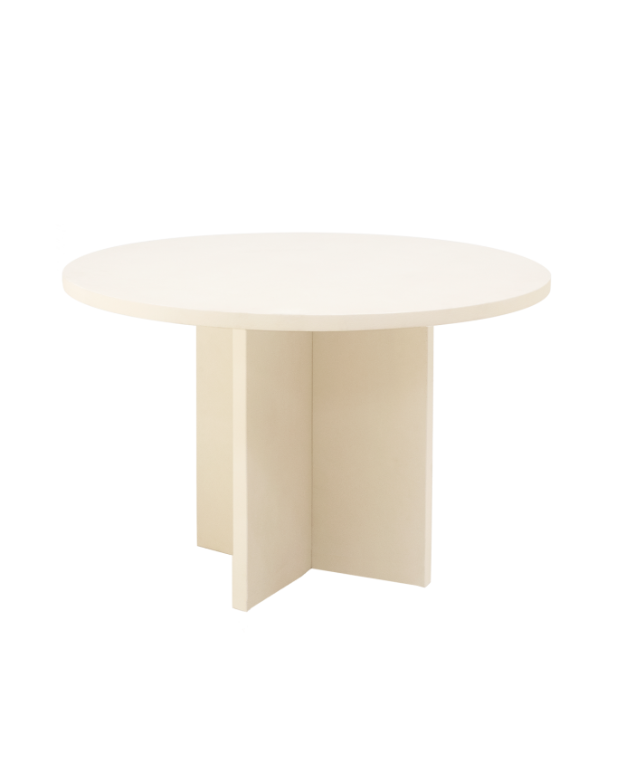 Deco wood Mesa de comedor redonda de microcemento en tono blanco roto de Ø110