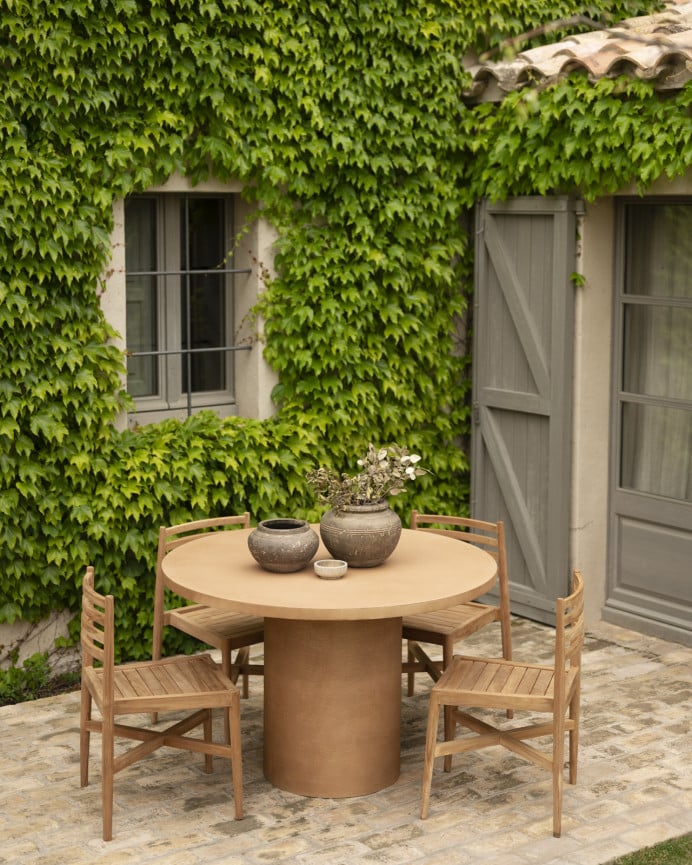 Deco Wood Mesa De Comedor Redonda De Microcemento En Tono Terracota De 100cm