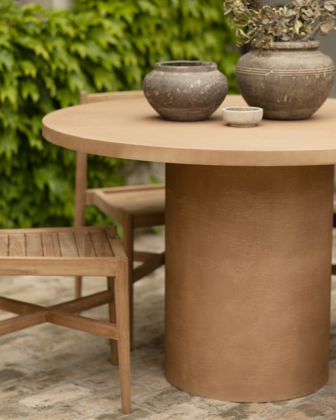 Deco Wood Mesa De Comedor Redonda De Microcemento En Tono Terracota De 100cm