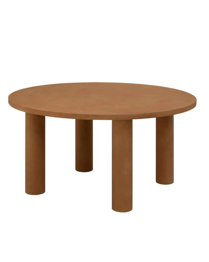 Deco wood Mesa de comedor redonda de microcemento en tono terracota de 140cm