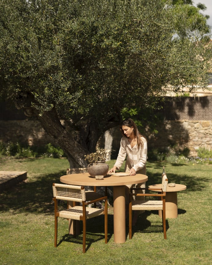 Deco Wood Mesa De Comedor Redonda De Microcemento En Tono Terracota De 120cm