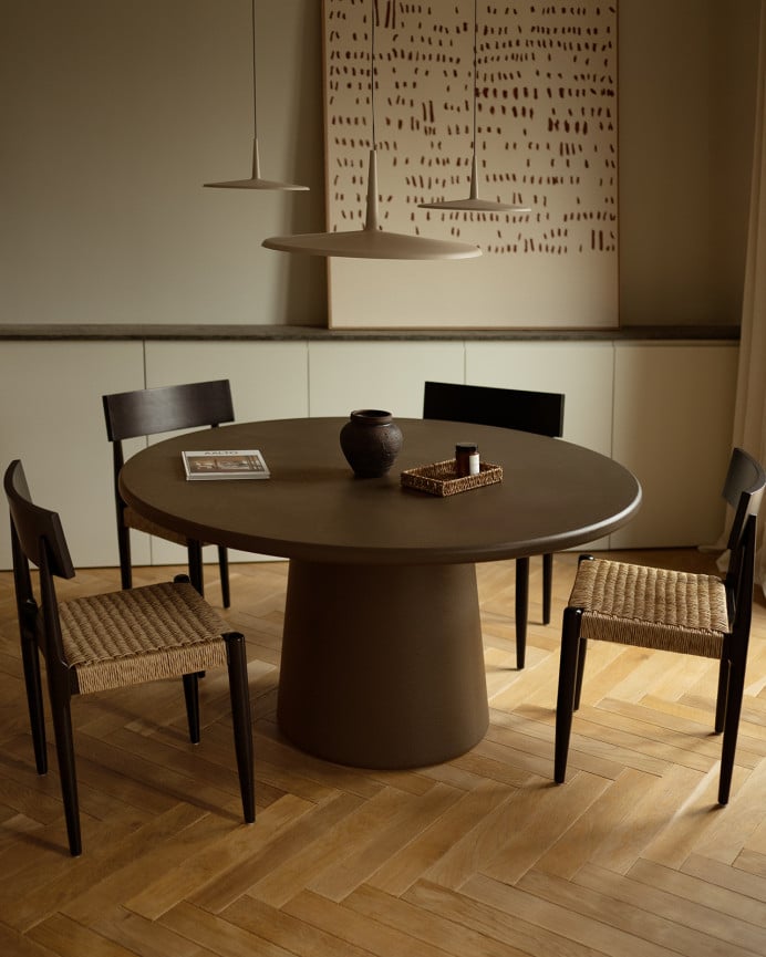 Deco Wood Mesa De Comedor Redonda De Microcemento Tono Marrón De 100cm