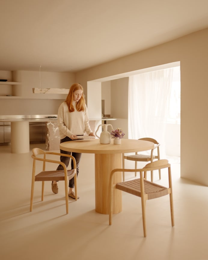 Deco Wood Mesa De Comedor Redonda En Madera De Fresno De 100cm