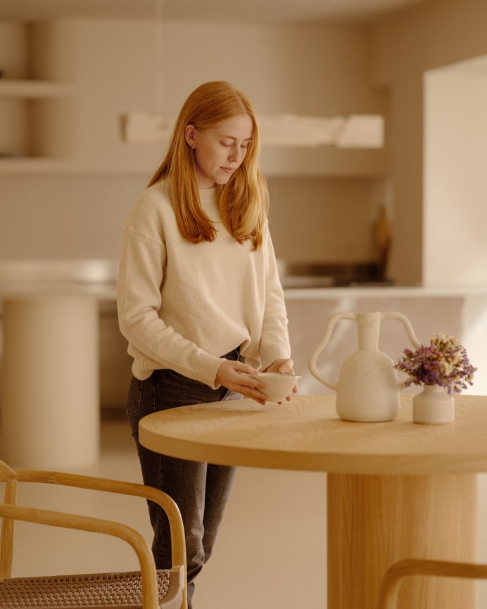 Deco Wood Mesa De Comedor Redonda En Madera De Fresno De 100cm