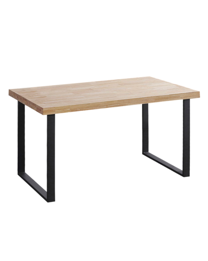 Deco wood Mesa de madera maciza acabado natural con patas de hierro negras de 120x60cm