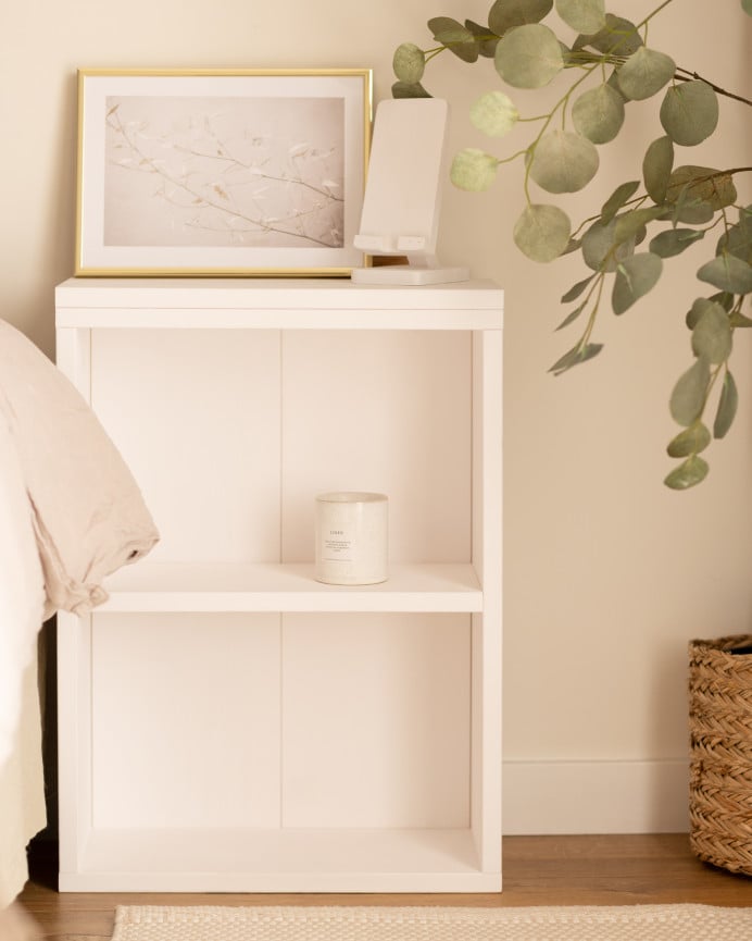 Deco Wood Mesita Auxiliar De Madera Maciza En Tono Blanca