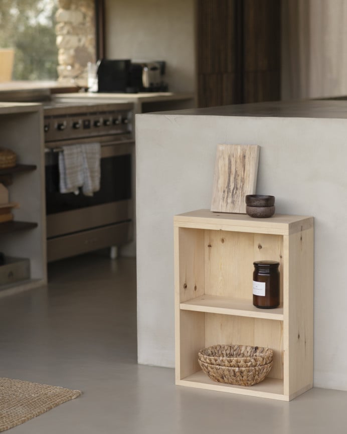 Deco Wood Mesita Auxiliar De Madera Maciza En Tono Natural