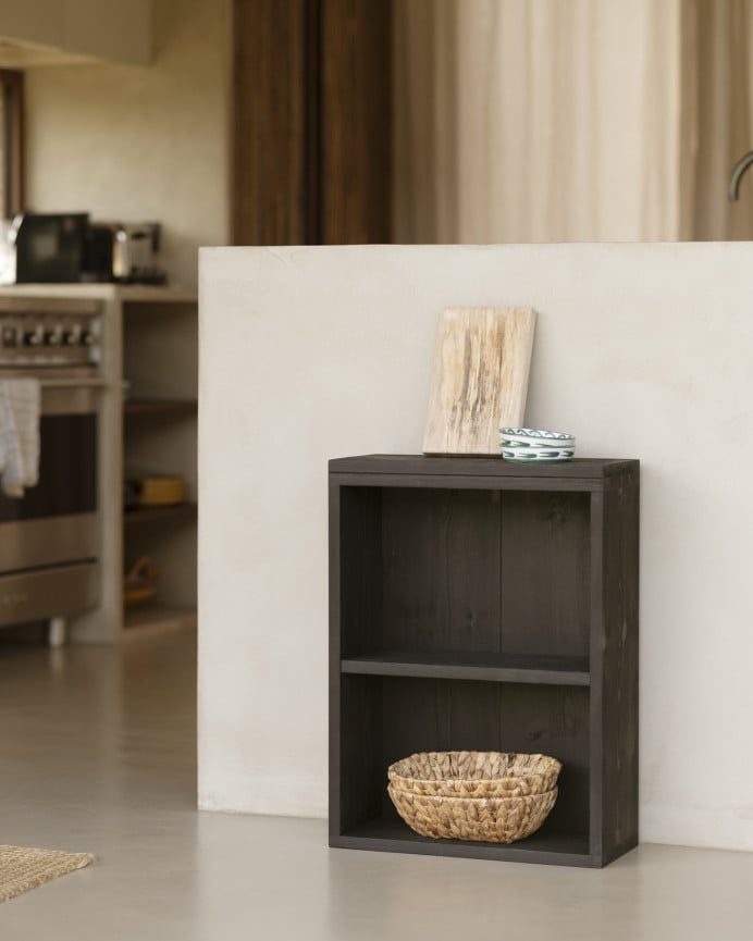 Deco Wood Mesita Auxiliar De Madera Maciza En Tono Negra