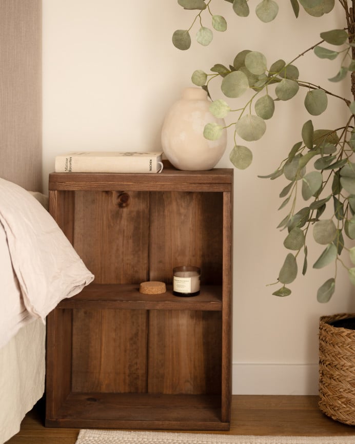 Deco Wood Mesita Auxiliar De Madera Maciza En Tono Nogal De 60x40cm