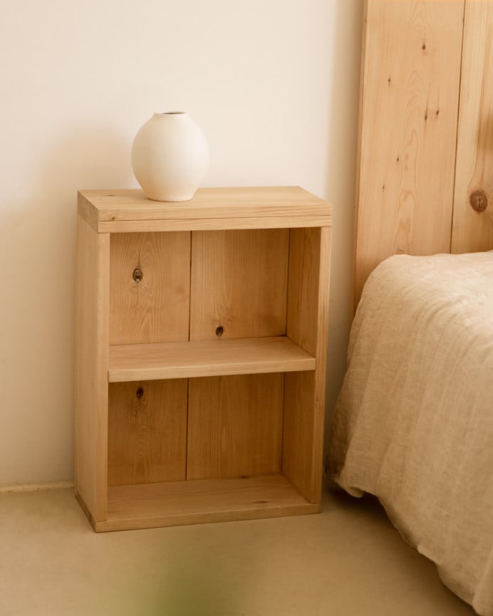 Deco Wood Mesita Auxiliar De Madera Maciza En Tono Roble Medio De 60x40cm