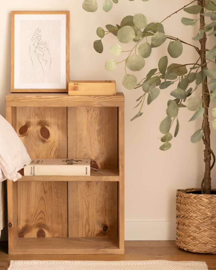 Deco Wood Mesita Auxiliar De Madera Maciza En Tono Roble Oscuro