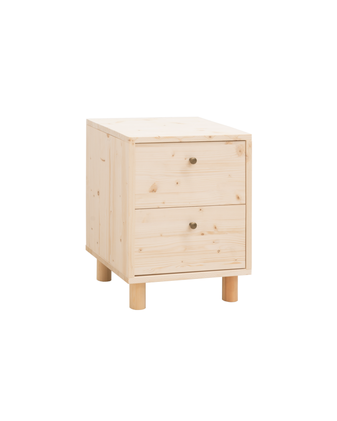 Deco Wood Mesita De Noche De Madera Maciza Con Dos Cajónes En Tono Natural De 50 5x37 5cm