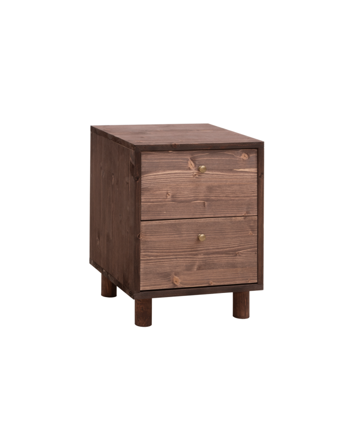 Deco wood Mesita de noche de madera maciza con dos cajónes en tono nogal de 50 5x37 5cm