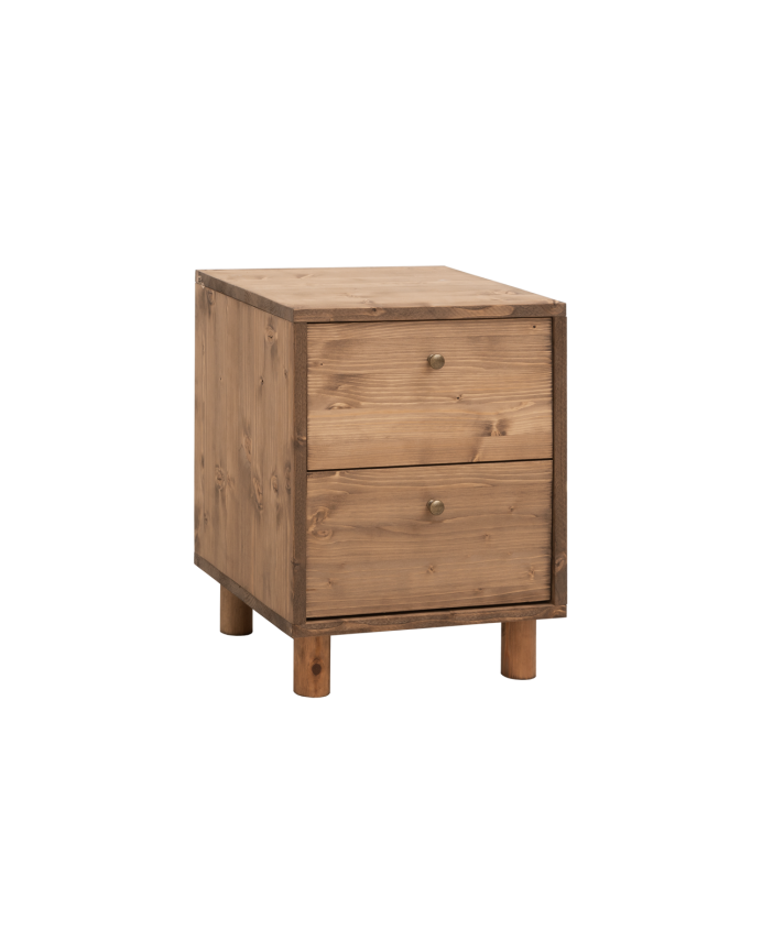 Deco wood Mesita de noche de madera maciza con dos cajónes en tono roble oscuro de 50 5x37 5cm