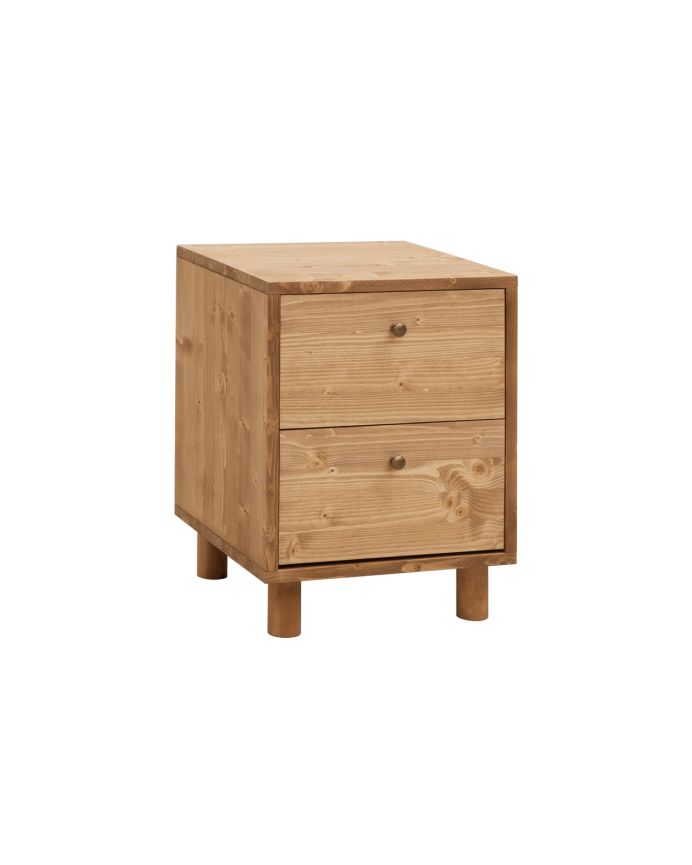 Deco wood Mesita de noche de madera maciza con dos cajónes en tono roble medio de 50 5x37 5cm