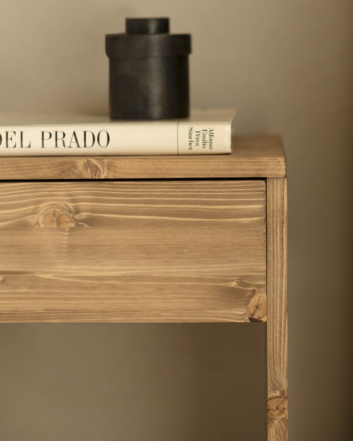 Deco Wood Mesita De Noche De Madera Maciza Con Un Cajón En Tono Roble Oscuro De 40x40cm