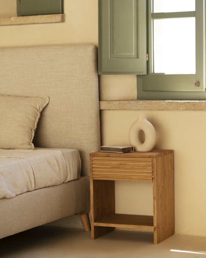 Deco Wood Mesita De Noche De Madera Maciza Con Un Cajón En Tono Roble Medio De 40x40cm