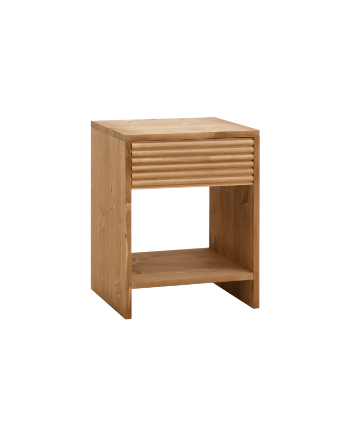 Deco wood Mesita de noche de madera maciza con un cajón en tono roble medio de 40x40cm