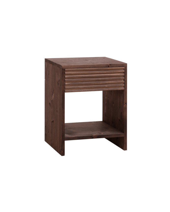 Deco wood Mesita de noche de madera maciza con un cajón en tono nogal de 40x40cm