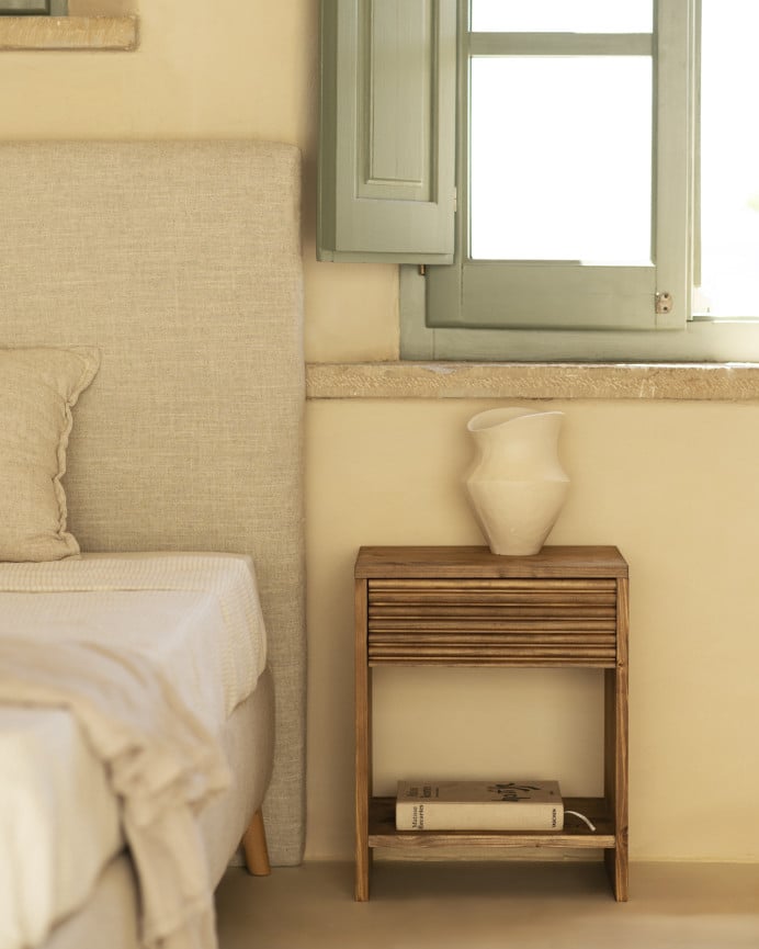 Deco Wood Mesita De Noche De Madera Maciza Con Un Cajón En Tono Roble Oscuro De 40x40cm