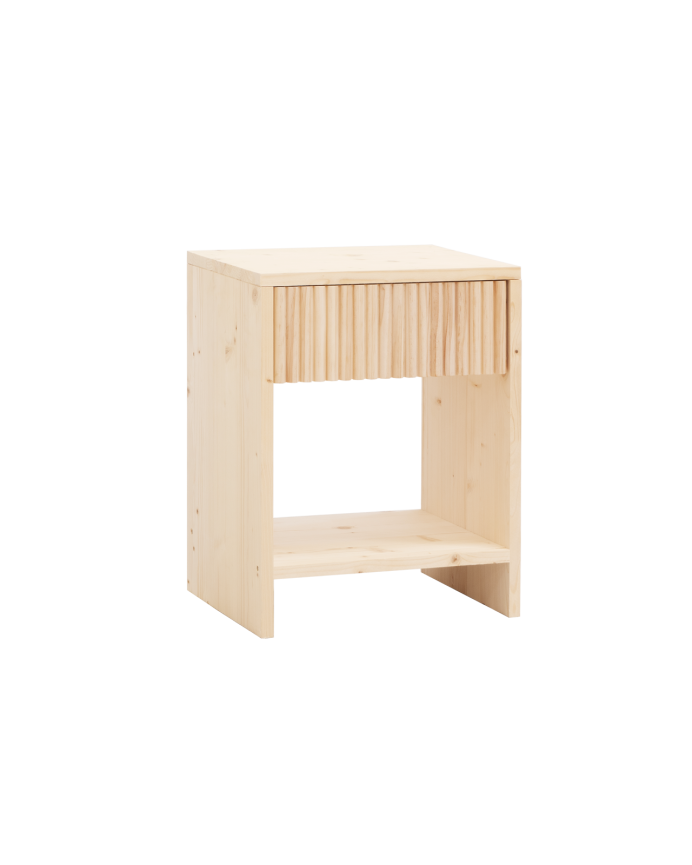 Deco wood Mesita de noche de madera maciza con un cajón en tono natural de 40x40cm