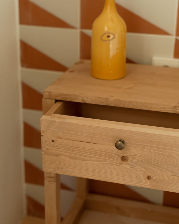 Deco Wood Mesita De Noche De Madera Maciza Con Un Cajón En Tono Roble Medio De 61x42cm