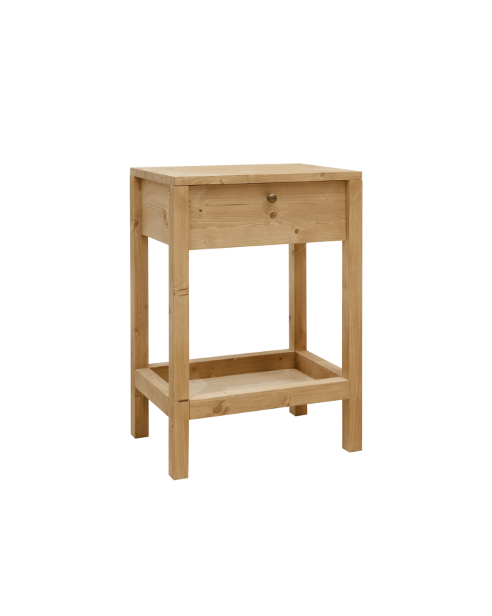 Deco wood Mesita de noche de madera maciza con un cajón en tono roble medio de 61x42cm