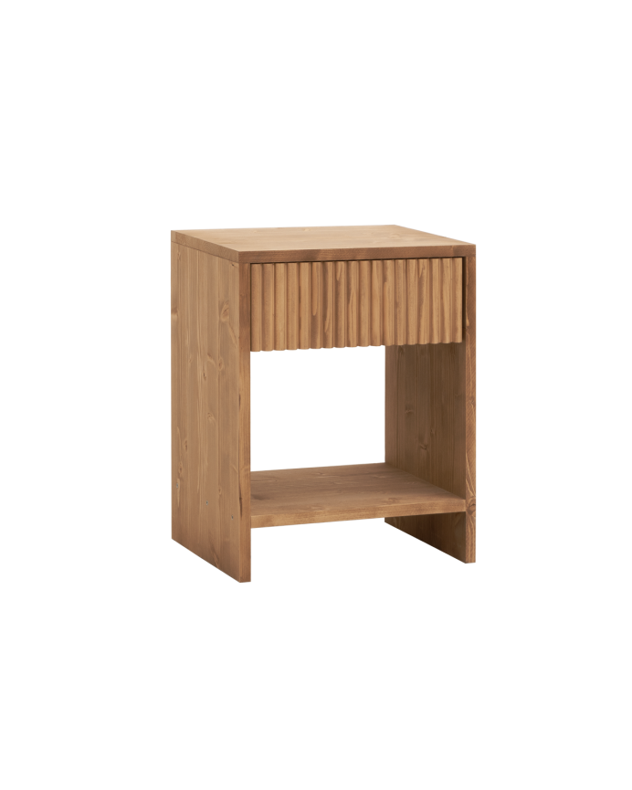Deco wood Mesita de noche de madera maciza con un cajón en tono roble medio de 40x40cm