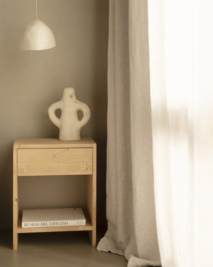 Deco Wood Mesita De Noche De Madera Maciza Con Un Cajón En Tono Roble Medio De 40x40cm