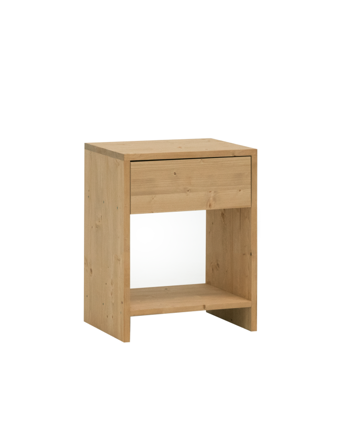 Deco wood Mesita de noche de madera maciza con un cajón en tono roble medio de 40x40cm