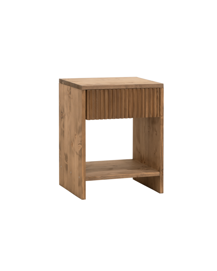 Deco wood Mesita de noche de madera maciza con un cajón en tono roble oscuro de 40x40cm