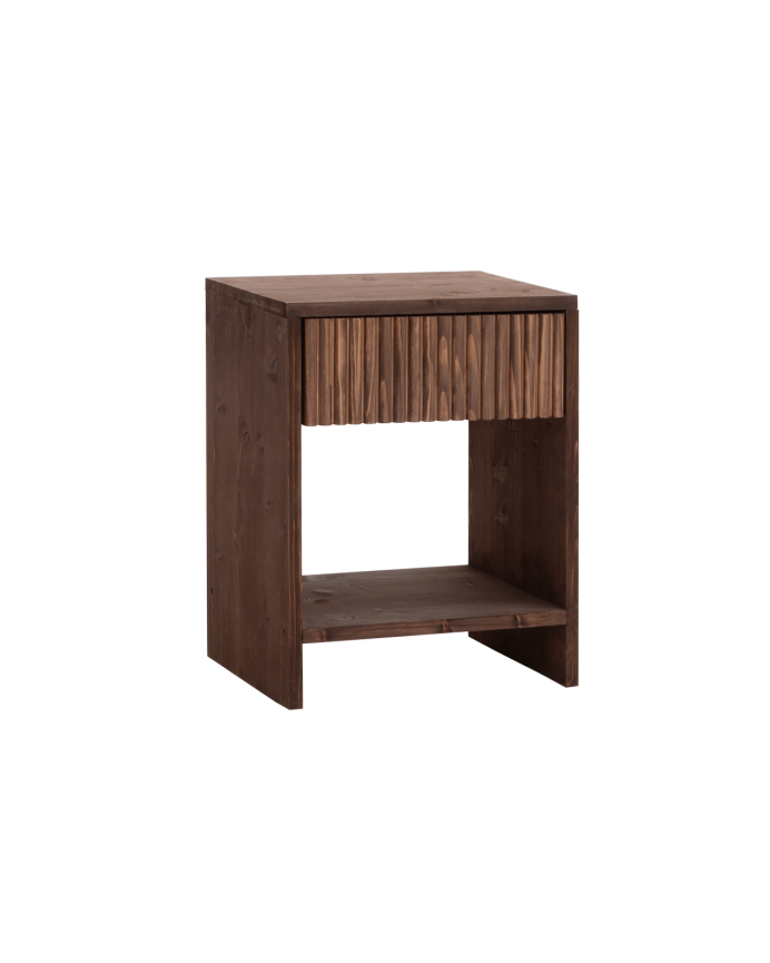 Deco wood Mesita de noche de madera maciza con un cajón en tono nogal de 40x40cm